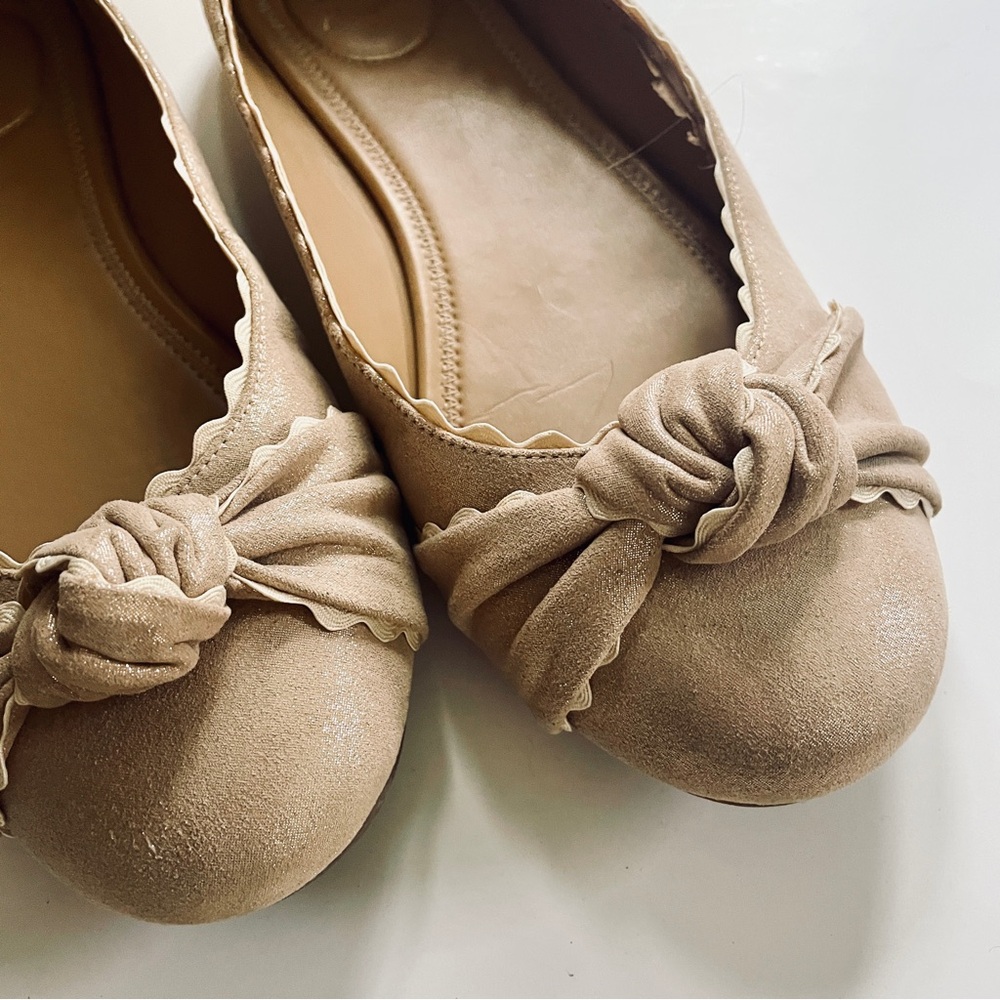 Jack Rogers Gold Nude Tan Knot Bow Ballet Flats Scalloped Edge 8.5 Balletcore - Picture 2 of 10